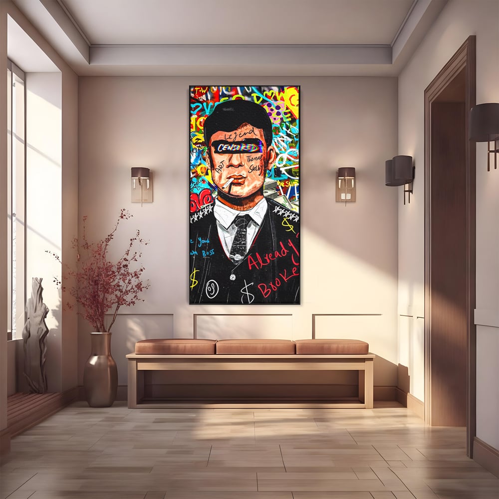 Tablou canvas cu tablou canvas cu personaj tip tommy shelby, in rama de aluminiu negru